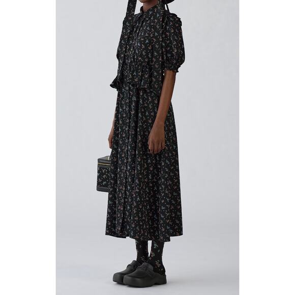 GU (Uniqlo) x Rokh Half Sleeve Shirt Dress in Black Floral - Picture 1 of 13